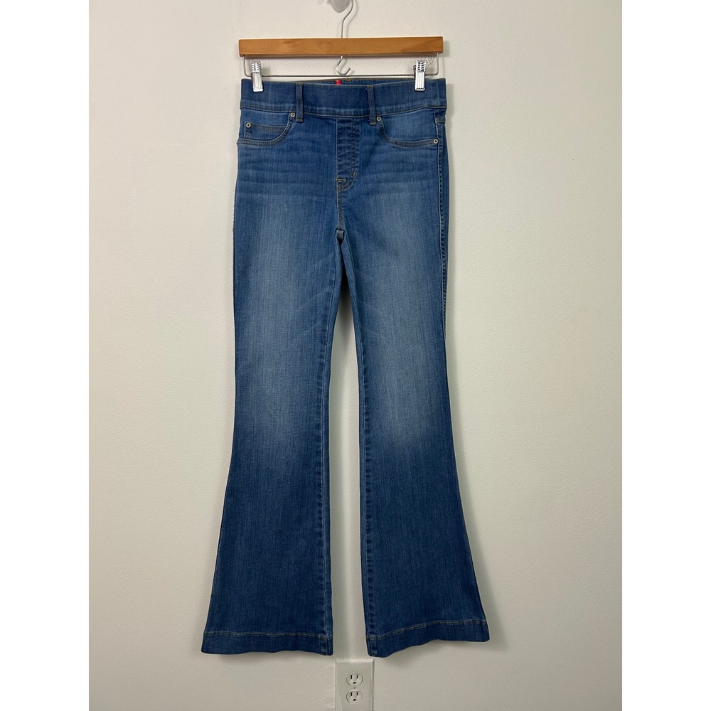Spanx Womens Petite Small Flare Leg Jeans High Rise Pull On Shaping Blue - Picture 1 of 11